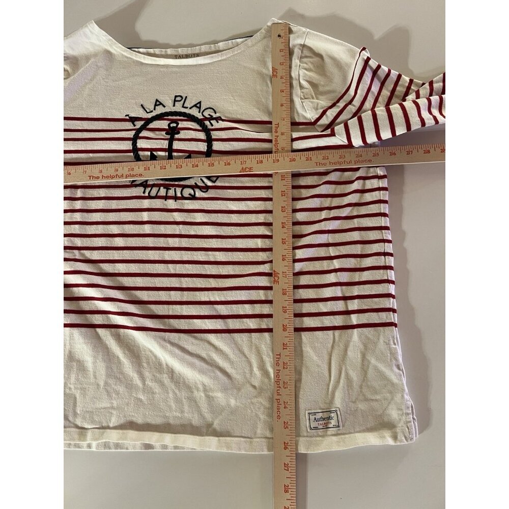 Talbots Authentic boatneck nautical french preppy long slv tshirt embroidered 3X - Picture 6 of 9